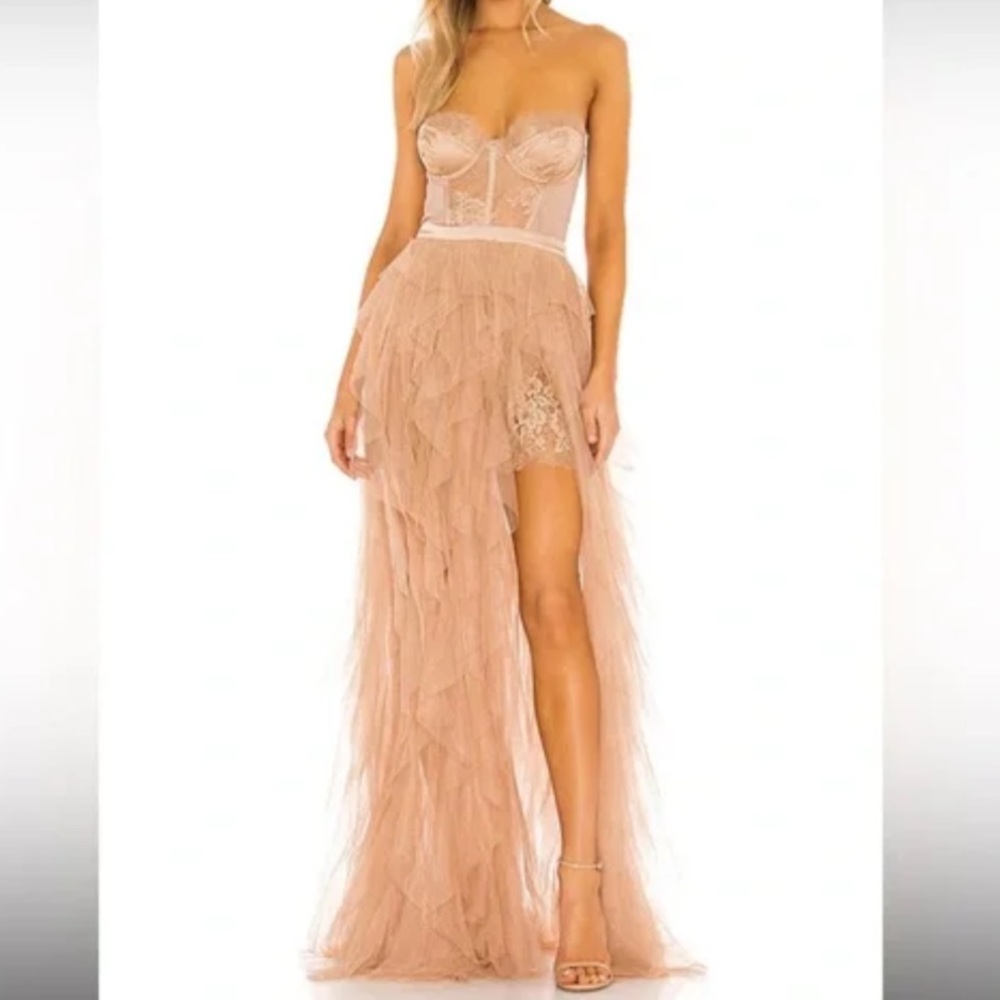 NEW $360 for love and lemons bustier lace dress in taupe
